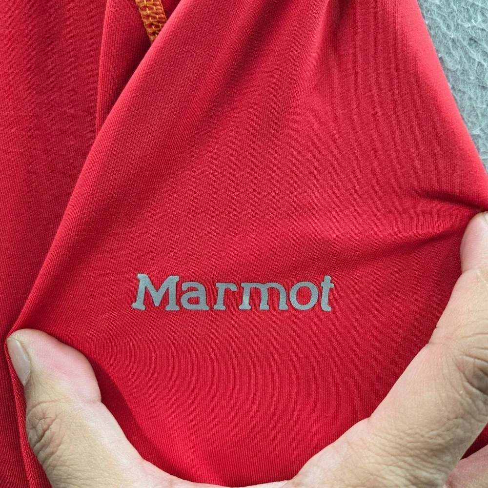 Marmot Men Sweatshirt Large Red 1/2 Zip Pockets Thumbholes Mock‎ Neck Pullover
